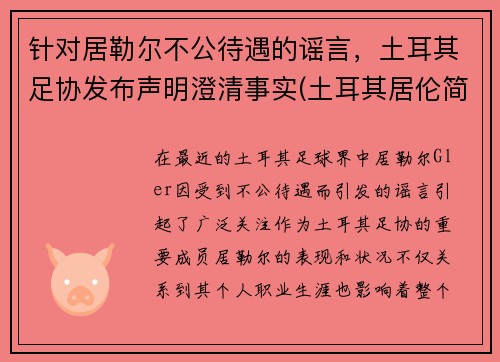 针对居勒尔不公待遇的谣言，土耳其足协发布声明澄清事实(土耳其居伦简历)