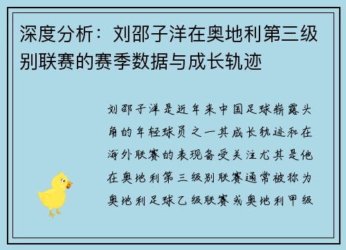 深度分析：刘邵子洋在奥地利第三级别联赛的赛季数据与成长轨迹