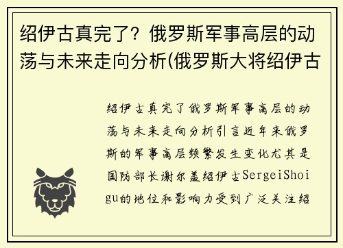 绍伊古真完了？俄罗斯军事高层的动荡与未来走向分析(俄罗斯大将绍伊古)