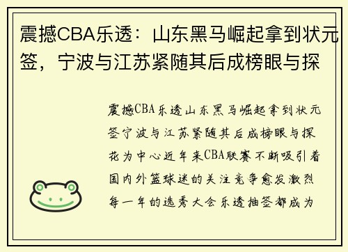 震撼CBA乐透：山东黑马崛起拿到状元签，宁波与江苏紧随其后成榜眼与探花